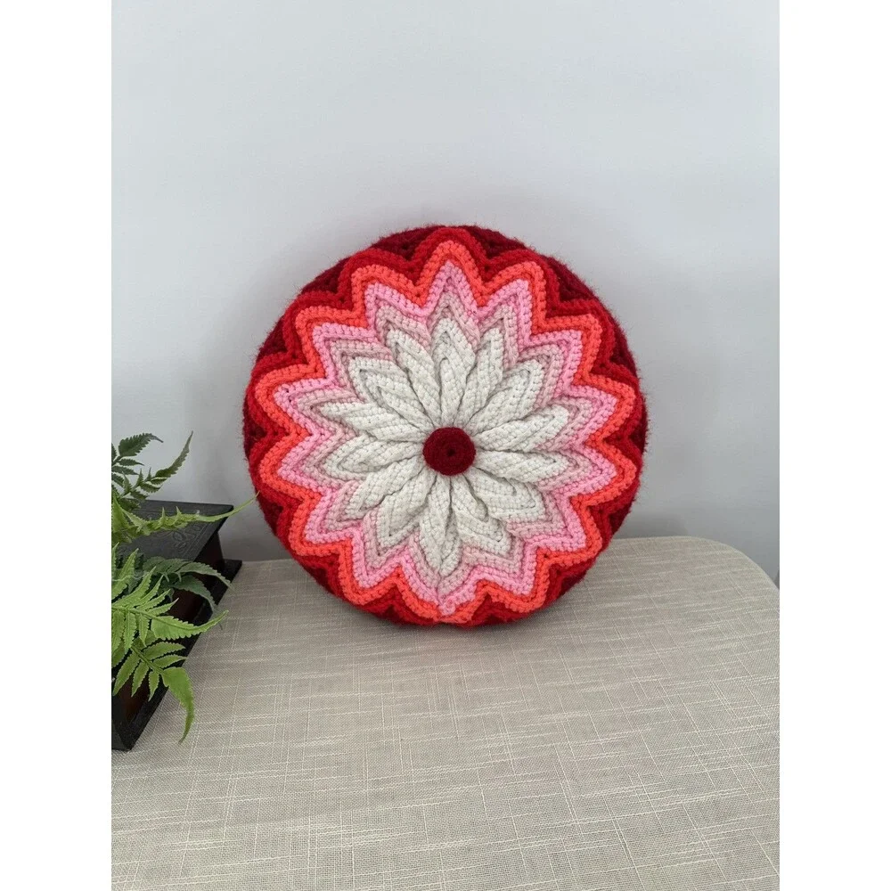 Crochet Granny Throw Pillow Vintage 13